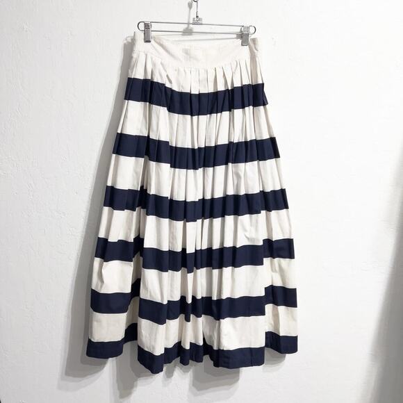 Vintage Jones New York Skirt Sz 12 Stripe Retro Buttons Midi Full Navy Cream - Picture 6 of 8